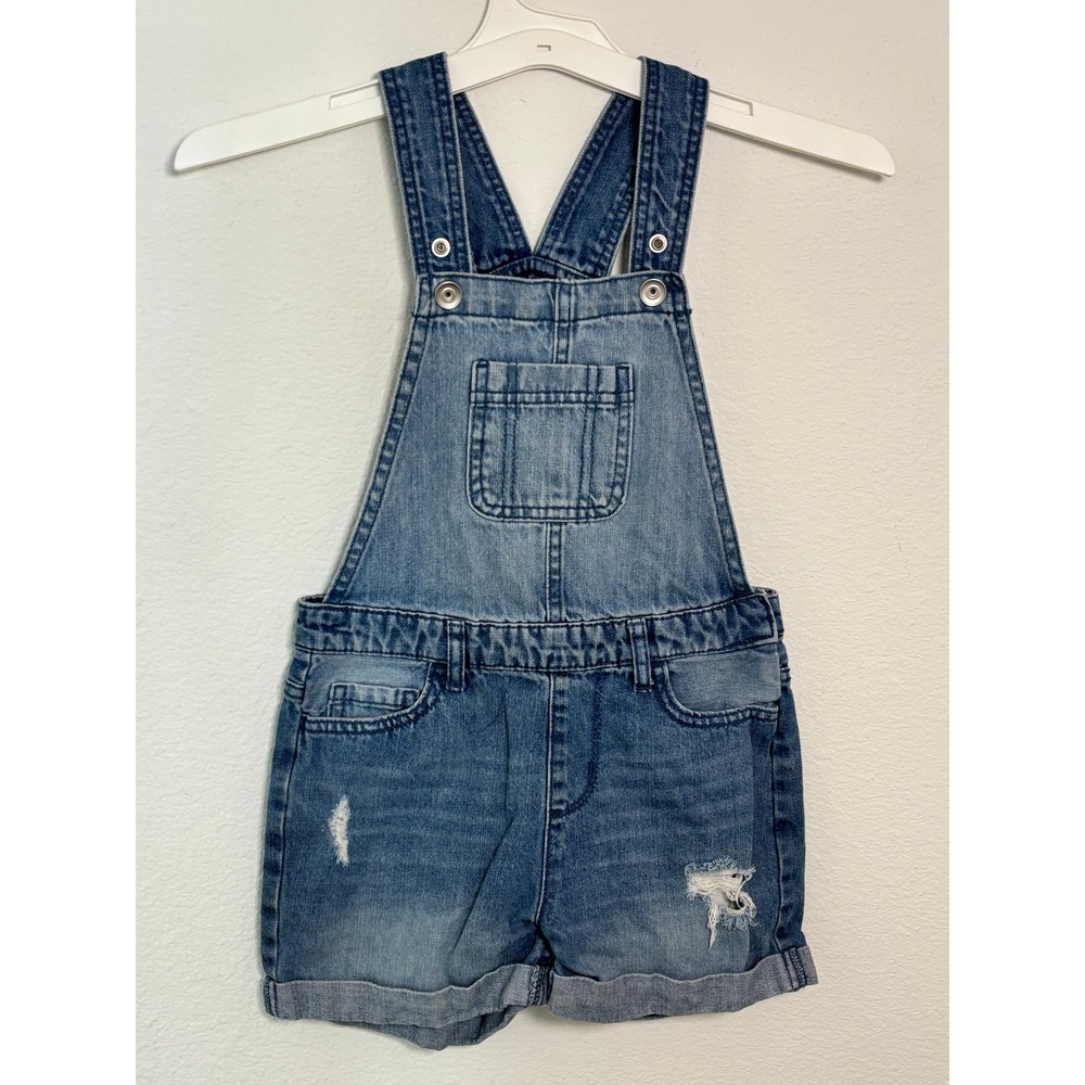 The Childrens Place Girls Denim Shortalls Medium Wash Distressed Size 6X 7